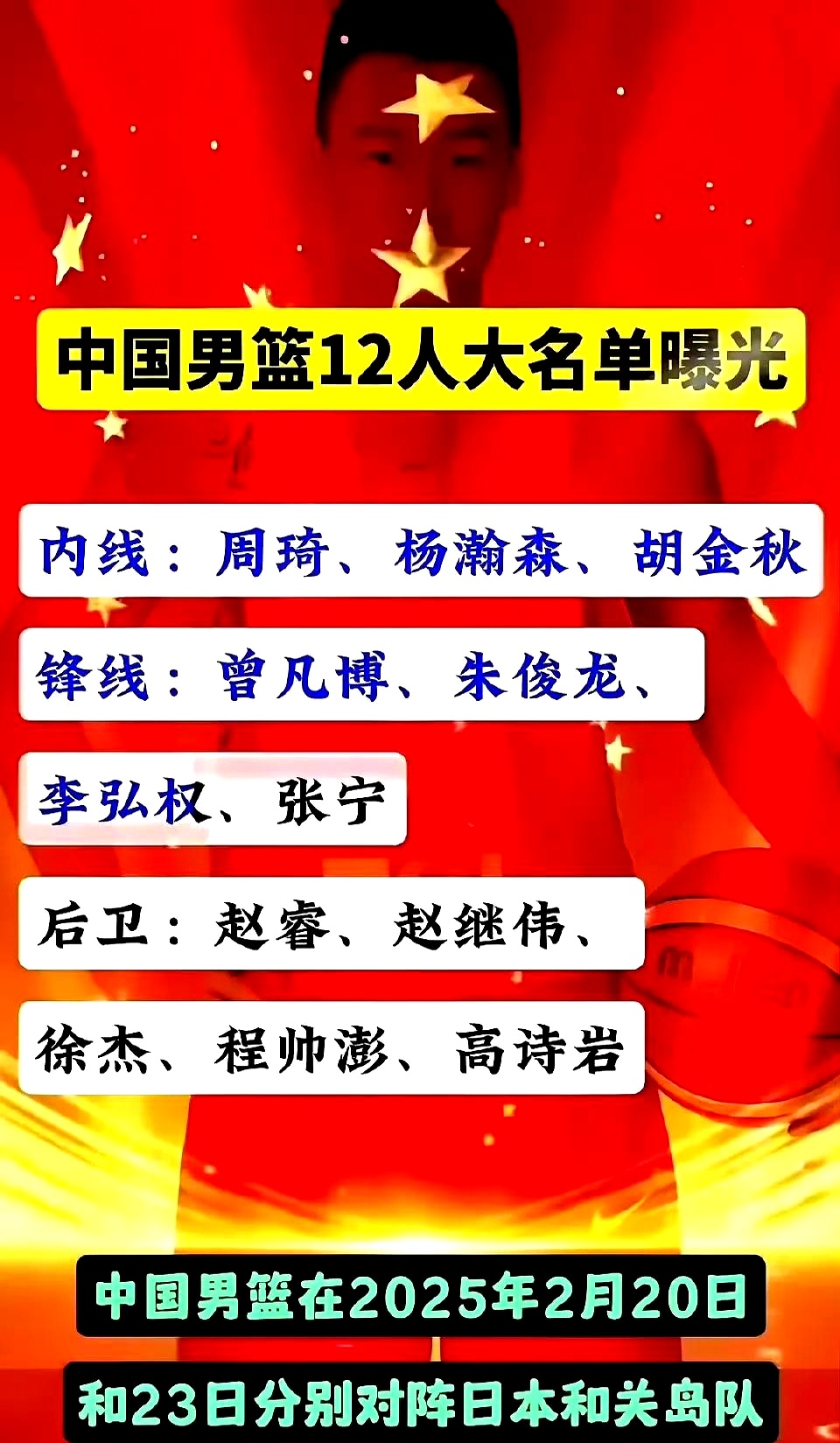 开云体育-包含CCTV5+直播！中国男篮VS波黑，徐杰或遭弃用，郭士强明确12人名单的词条